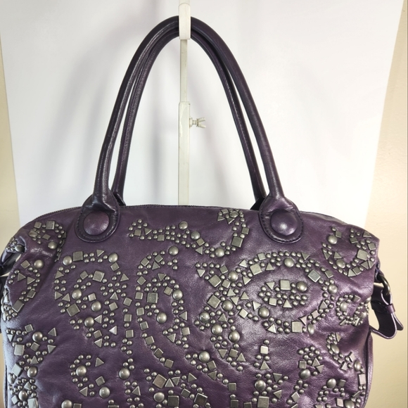 Francisco biasia purple cow leather satchel studded euc - Picture 2 of 10